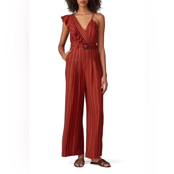 Three Floor Pants - Three Floor Margaux Jumpsuit pinstriped copper Linen Size 0 RTR